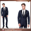2015 New Arrival Fashion 100% wool Custom Made Blue satin lapel dark blue color mens suits